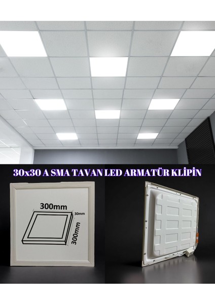 Beyaz 30x30 LED panel, ofis, ev ve banyo kullanımı için uygun aydınlatma seçeneği