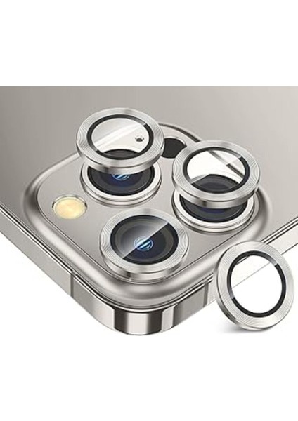 Happy Trend Apple iPhone 16 Pro ve Apple iPhone 16 Pro Max Kamera Camı Lens Koruyucu Halka Set - Beyaz Titanyum