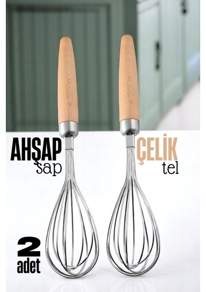 Ahşap Saplı Çelik Çırpıcı - Yumurta ve Sos Çırpıcı, Mutfak Çırpıcısı, Çırpma Teli 721639