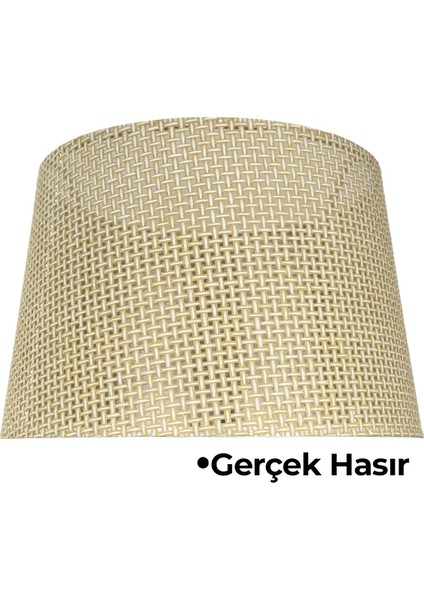 Krem Hasır Lambader Şapkası, doğal ve şık dekoratif aksesuar, tripod modeli