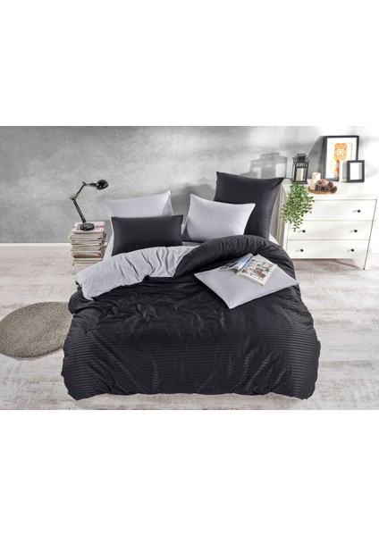 Çizgili Saten Çift Kişilik Nevresim Takımı