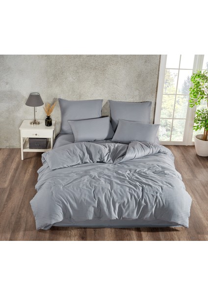 Çizgili Saten Çift Kişilik Nevresim Takımı