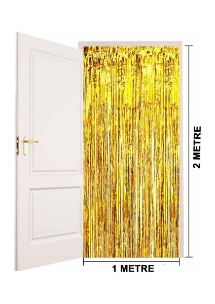 Ekstra Metalize Parlak Saçaklı Arka Fon Perde Gold fiyatları