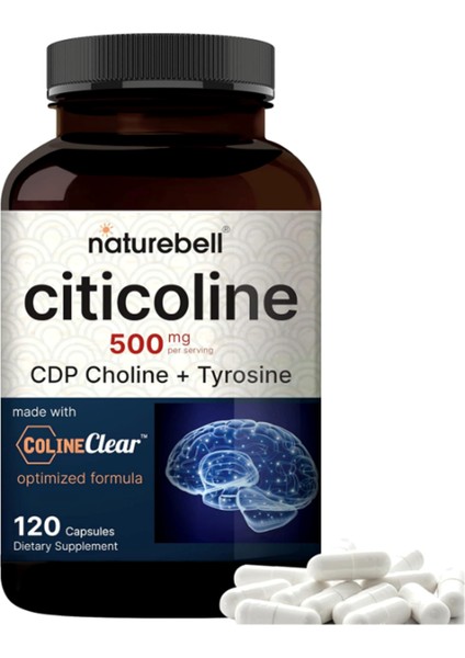 Citicoline Cdp Choline, Citicoline 500 mg Plus Tyrosine 50 mg Per Serving, Optimized Dosage, 120 Capsules, 2 In 1 Formul.abd Menşei