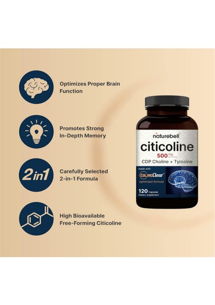 Citicoline Cdp Choline, Citicoline 500 mg Plus Tyrosine 50 mg Per Serving, Optimized Dosage, 120 Capsules, 2 In 1 Formul.abd Menşei fırsatları