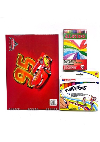 Resim Defteri Cars 25X35 - Pastel Boya 12 Li- Jumbo Keçeli Kalem 10 Lu - Set 8
