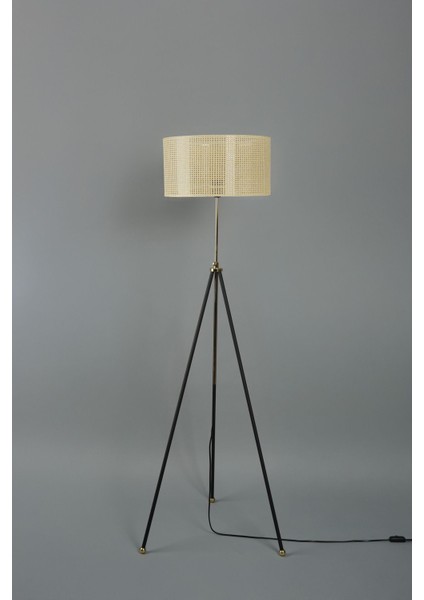 Pier Metal Lambader Siyah-Hasır (38 x 38 x 145 cm )