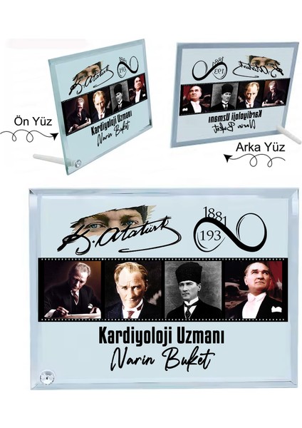 Atatürk Hediyesi Unvan ve Isimli Kişiye Özel Baskılı Cam Çerçeve