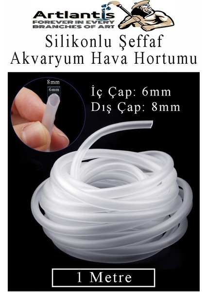 Silikonlu Şeffaf Akvaryum Hava Hortumu 1 Metre Iç Çap 6mm Dış Çap 8mm Deney Fıskiye Kauçuk Hortum Yağ Hava Pompa Borusu