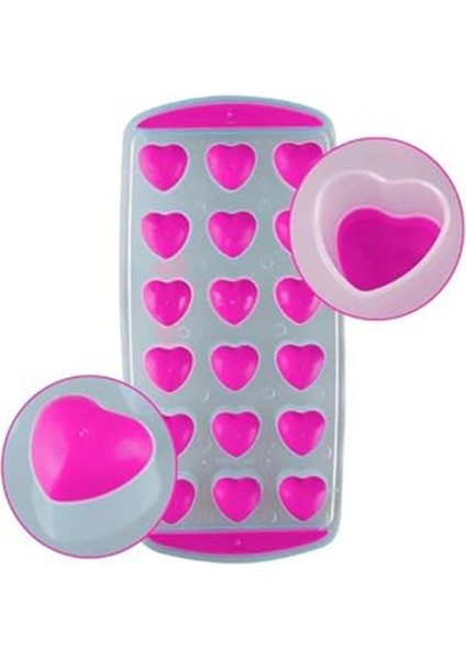 Mybru Slikon Tabanlı Kalpli 18 Hazneli Buz Kalıbı (Pembe)