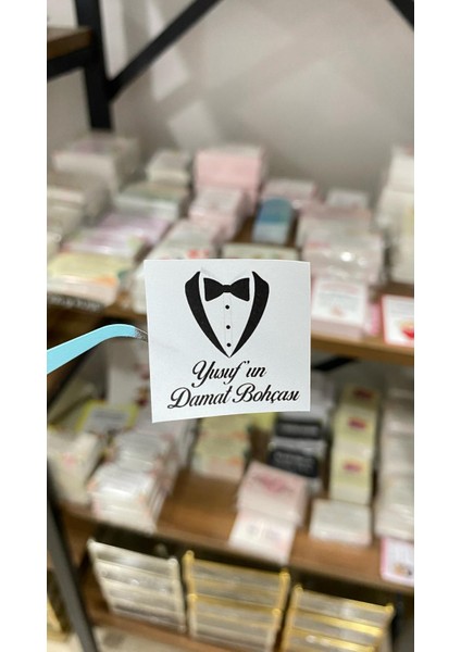 Damat Bohçası Etiketi Kare 4x4 cm 54 Adet - Arletikettasarım
