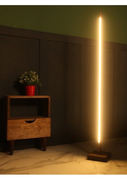 Dekoratif Ahşap Ayaklı Uzaktan Kumandalı Gün Işığı Neon LED 12V Dik Lambader 125 cm