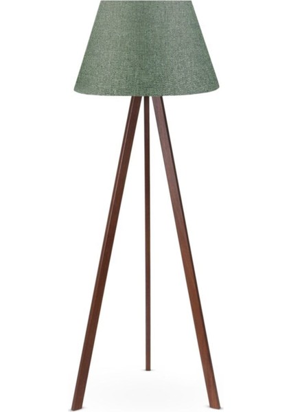 Ahşap gövdeli yeşil tripod lambader, modern ve şık tasarım, yükseklik 101-150 cm
