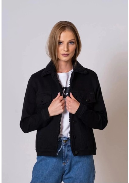 Kadın Içi Kürklü Slim Fit Kot Ceket
