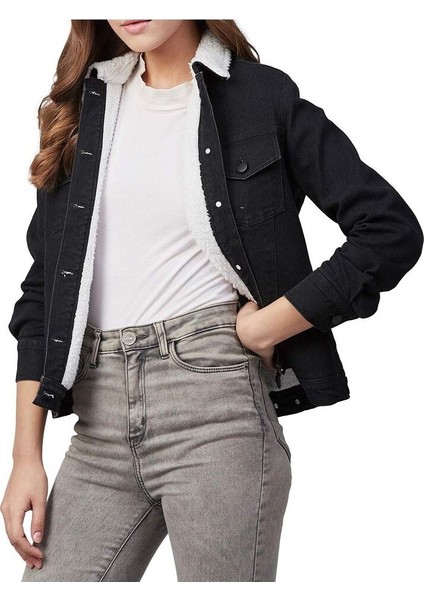 Kadın Içi Kürklü Slim Fit Kot Ceket
