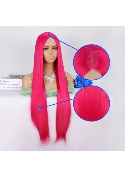Koyu Pembe Ekstra Uzun Tül Peruk