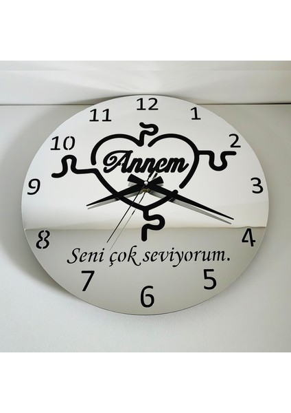 Anneler Günü Aynalı Pleksi Duvar Saati Seni Çok Seviyorum Annem fiyatları