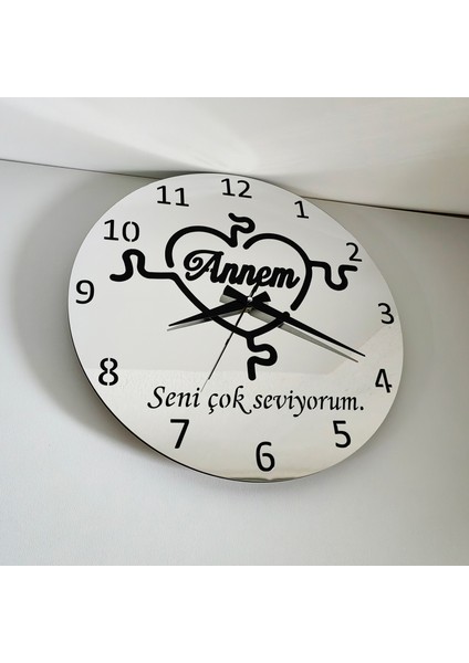 Anneler Günü Aynalı Pleksi Duvar Saati Seni Çok Seviyorum Annem modelleri