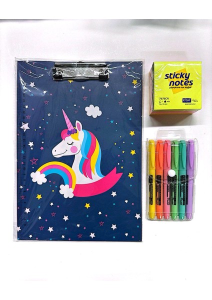 Desenli Sekreterlik-Fosforlu Kalem Pastel 6 Renk-Yapışkanlı Not Kağıdı 400 Lü-Set 11