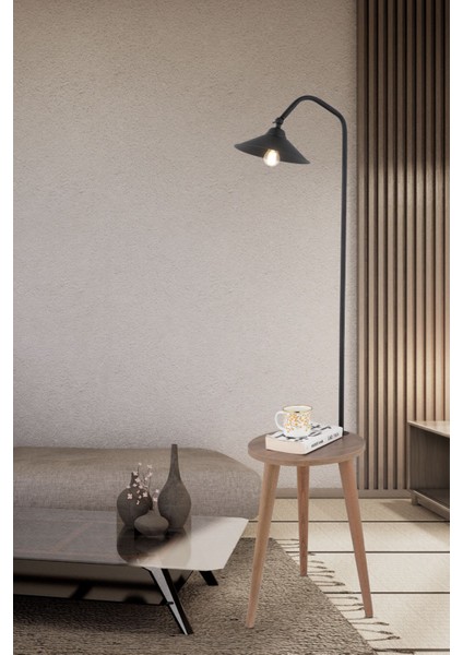 Modern Siyah Ahşap Ayaklı Tripod Lambader, Yükseklik 101-150 cm