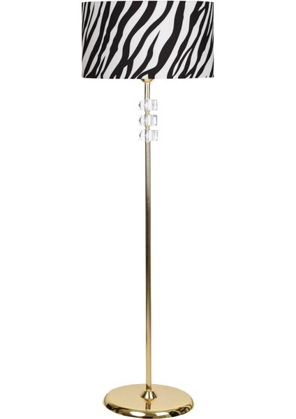Lille Gold Kaplama Üçlü Kare Kristal Detaylı Metal Lambader - Zebra Desenli