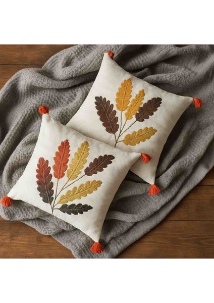43X43 cm Sonbahar Yaprak Desenli Kırlent Kılıfı 2’li Set – Kabartmalı Nakışlı Dekoratif Yastık fiyatları