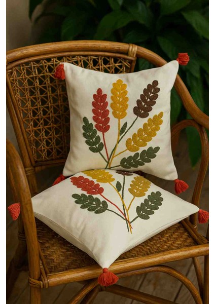 43X43 cm Sonbahar Yaprak Desenli Kırlent Kılıfı 2’li Set – Kabartmalı Nakışlı Dekoratif Yastık fırsatları