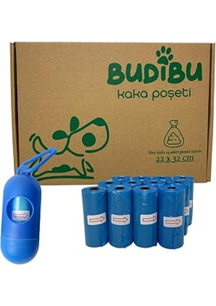 Budibu Kedi Köpek Kaka Poşeti Evcil Hayvan Dışkı Kaka Torbası Taşıma Kapsülü ve 12 Rulo (180 Poşet)