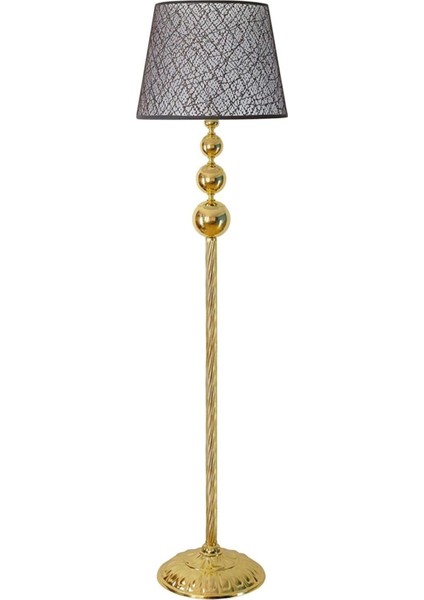 Gold Kaplama Üçlü Küre Modern Metal Lambader - Başlık Rengi Kahve Kırçıl’dır.