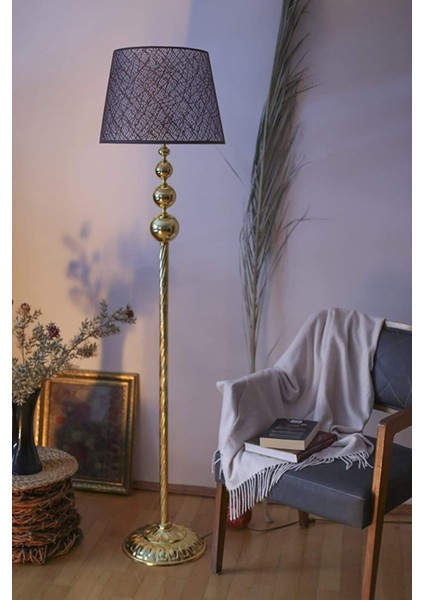 Gold Kaplama Üçlü Küre Modern Metal Lambader - Başlık Rengi Kahve Kırçıl’dır.