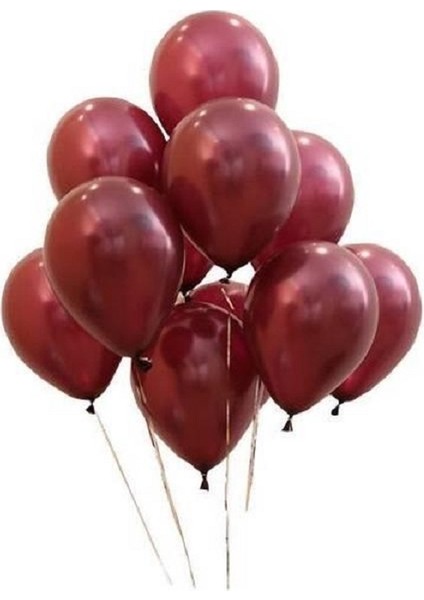 100 Adet Metalik Bordo Balon Helyum Gazı Uyumlu Shıny Metallıc Balloon Bordo Parlak Metalik Balon