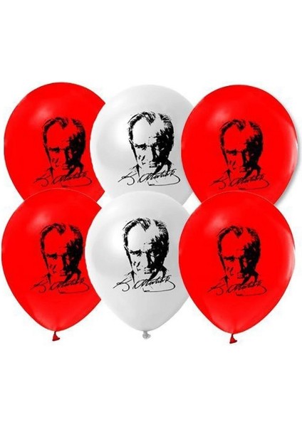 100 Adet Kırmızı Beyaz Atatürklü Balon 100 Adet Kırmızı Beyaz Balon Helyum Gazı Uyumlu