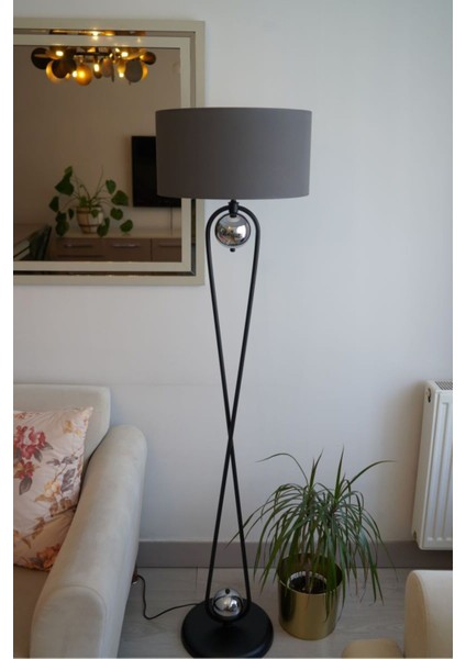 Şık Füme Siyah Metal Lambader, Yerden 180 cm, Tek Ayaklı, Modern Tasarım