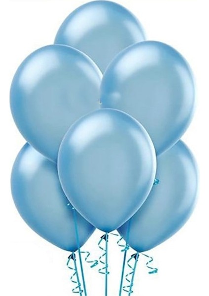 25 Pcs Shıny Metallıc Blue Balloon Parlak Metalik Açık Mavi Balon Helyum Gazı Uyumlu