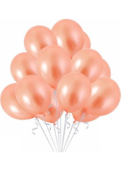 25 Pcs Shıny Metallıc Rose Gold Balloon Parlak Metalik Rose Gold Balon Helyum Gazı Uyumlu