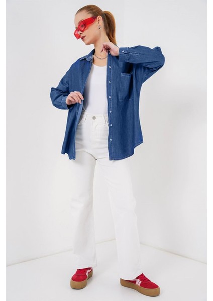 Oversize Kot Gömlek 20280 - Lacivert