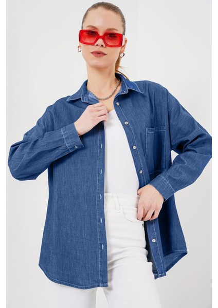 Oversize Kot Gömlek 20280 - Lacivert