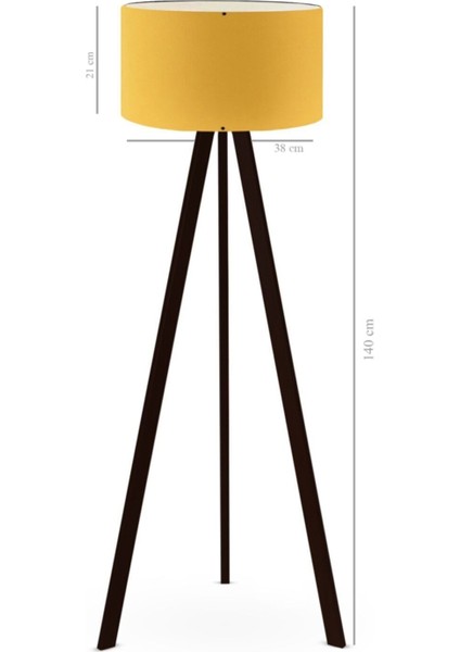 Art Tripod Ahşap Ayaklı Lambader Köşe Lambası Sarı Kumaş