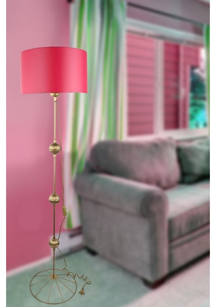 Koyu Pembe Tek Ayaklı Lambader, Eskitme Tarz, Kumaş, Yükseklik 101-150 cm