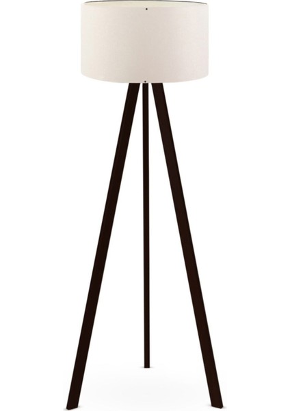 Art Tripod Ahşap Ayaklı Lambader Köşe Lambası Krem Upvc