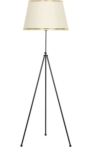 Noa Siyah Kaplama Tripod Boyu Ayarlanabilir Metal Lambader - Gold Şeritli Krem