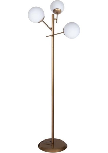 Eskitme Gold Üçlü Metal Lambader, Yükseklik 151-200 cm, Yerden Yüksek Model