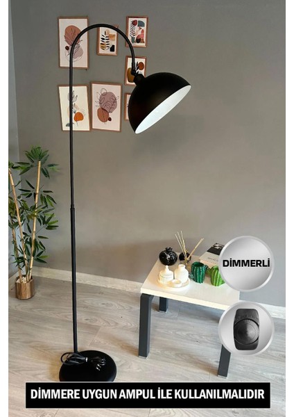 Dimmerli Işığı Ayarlanabilen Işığı Artırılıp Azaltılabilen Siyah Hareketli Başlık Metal Lambader