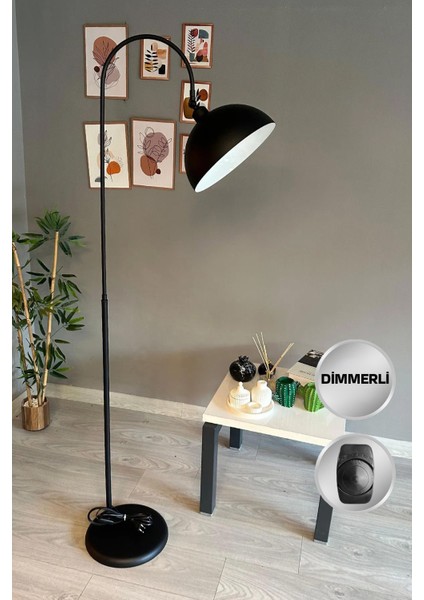 Dimmerli Işığı Ayarlanabilen Işığı Artırılıp Azaltılabilen Siyah Hareketli Başlık Metal Lambader
