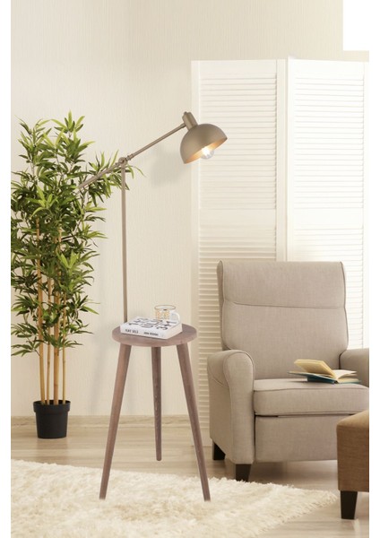 Modern Ahşap Ayaklı Tripod Lambader, Eskitme Detaylı, Yükseklik 101-150 cm