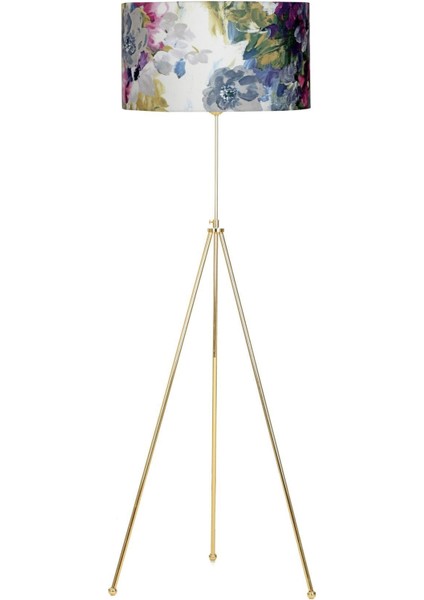 Noa Gold Kaplama Tripod Boyu Ayarlanabilir Metal Lambader - Gül Desenli