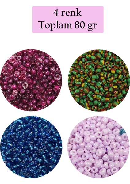Dökme Cam Kum Boncuk (11/0) 2 mm - 4 Renk - Toplam 80 Gram - BNC400