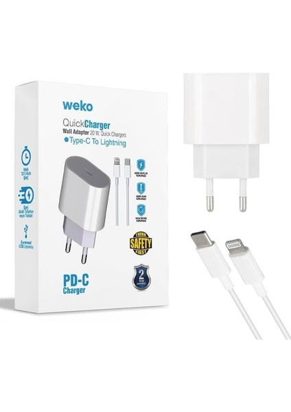 Fırsat Byr WK-21443 Pd-C 20 Watt Telefon Şarj Adaptörü + Type-C To Lightning Kablo Yeni
