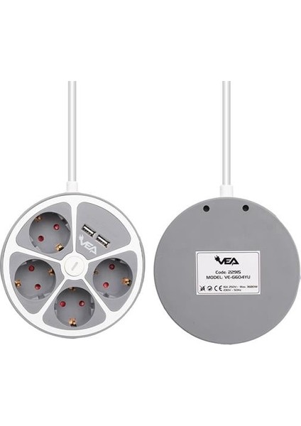 Fırsat Byr VE-G604YU 4'lü 2 USB Li Anahtarlı 1.5 Metre Grup Priz Yeni