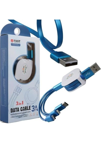 Fırsat Byr PM-26347 3 In 1 Mavi Şarj Kablosu Yeni